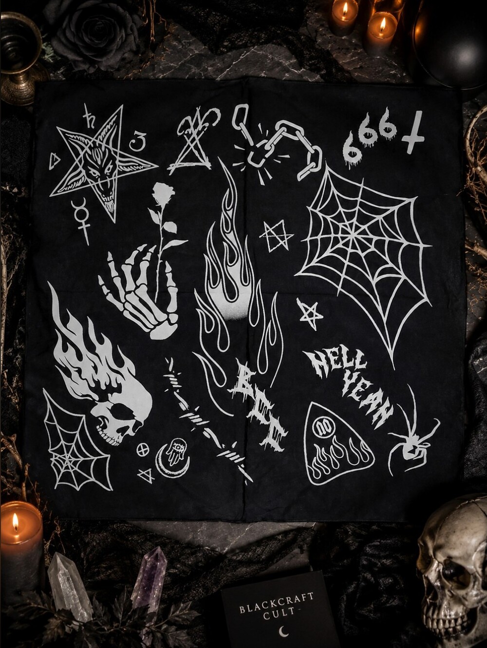 Blackcraft Cult Hell Yeah Bandana Scarf Black White Goth NWT